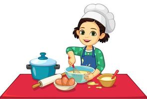 linda niña cocinando vector