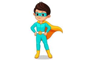 Little super hero kid cartoon vector