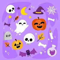 conjunto de elementos de halloween lindo estilo plano vector