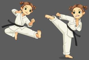 Cute little karate girl in karate pose vector