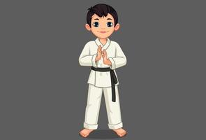 Cute little karate boy in standing pose vector