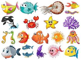Large Set of Sea Creatures on White Background vector