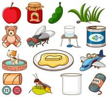 Large Set of Different Food and Other Items on White vector