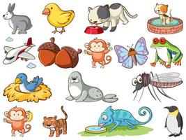 gran conjunto de vida silvestre con muchos tipos de animales. vector