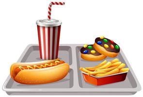 Fast food and soft drink on tray vector