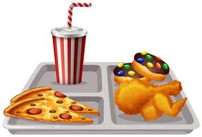 Tray with food and drink vector