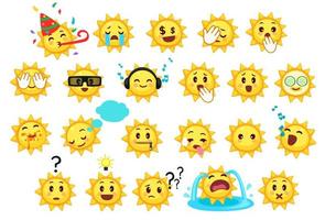 Collection of different emoticons of cute sun cartoon vector