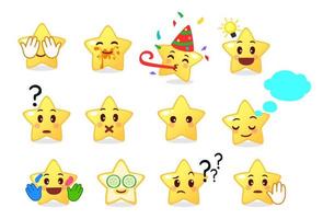 Collection of different emoticons of cute star vector