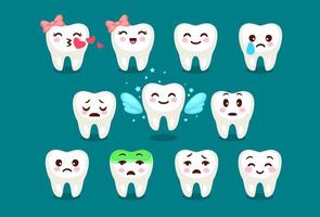 conjunto de dientes lindos emoji y emoticonos vector