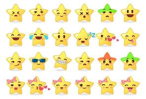 colección de diferentes emoticonos de linda estrella. vector