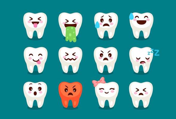 Set of cute tooth emoji expressions 