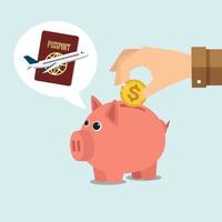 Saving money for travel in piggy bank concept vector