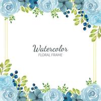Watercolor blue floral frame decoration vector