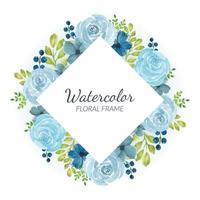 Watercolor blue rose floral border vector