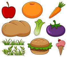 Large Set of Different Food and Other Items on White vector