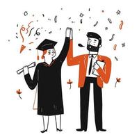 Girl graduating and celebrating with the teacher vector