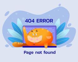 Error 404 Page with Cat on Laptop vector