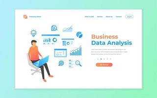 Business data analysis for website and mobile landing page vector