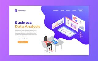 Business data anylsis website and mobile landing page vector