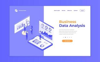 Purple data analysis website and mobile website concept vector
