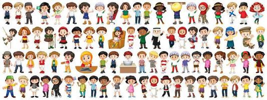 Children of Various Nationalities on White Background vector