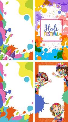 Four Background Design with Happy Holi Festival Theme