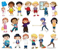 Large Set of Boys, Girls in Various Activities on White vector