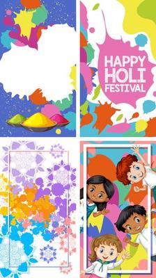 Four Background Design with Happy Holi Festival Theme