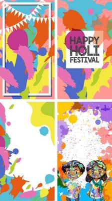 Four Background Design with Happy Holi Festival Theme