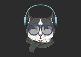 Cat wears headphones illustration vector