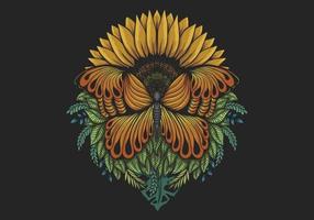 Sunflower butterfly illustration vector