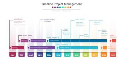 Project timeline colorful graph for 12 months vector