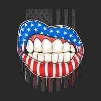 American flag patterned lips vector