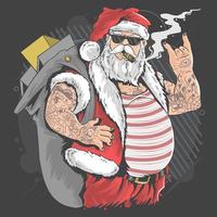 Tattooed Santa Claus with rocker hands vector