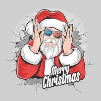 Santa Claus busts out of wall while putting on glasses vector