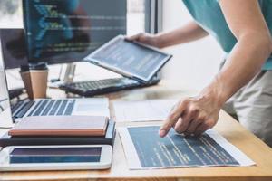 Close-up of a programmer working on code photo