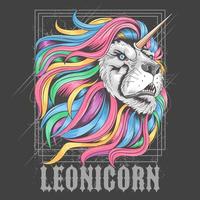 unicornio león con pelo de colores sobre negro vector