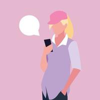 Young woman using smartphone with speech bubble vector