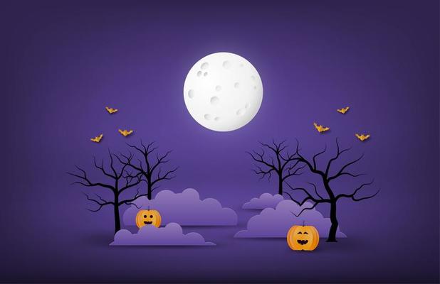 Halloween banner with big moon, night clouds