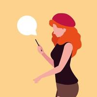 Young woman using smartphone with speech bubble vector