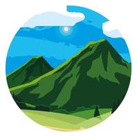 paisaje montañoso en marco circular vector