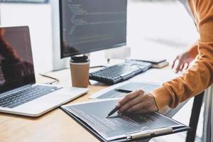 Close-up of a programmer at work photo