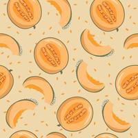 Yellow melon cut in half and slices seamless pattern