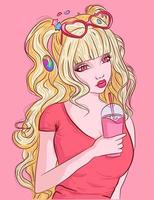 mujer rosa con caramelos en el pelo vector