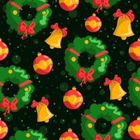 Seamless pattern with christmas mistletoe garland and globes vector