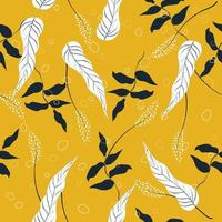 Abstract vintage style leaf pattern on yellow vector