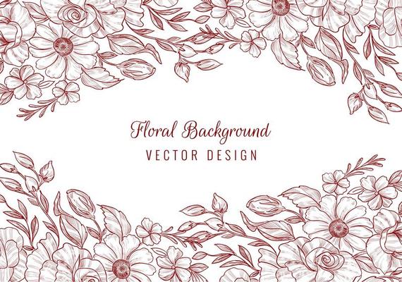 Elegant decorative red sketch floral card frame