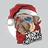 lindo perro pug con diseño de sombrero de santa vector