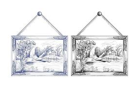 Beautiful picture frames on wall sketch set vector