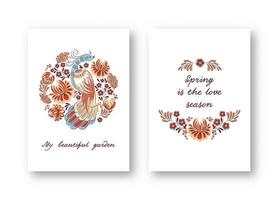 Folk bird greeting card set vector